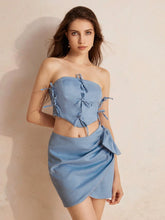 Sweet And Cool Style Bowknot Strapless Top And Fashionable Slim-Fit Skirt Set